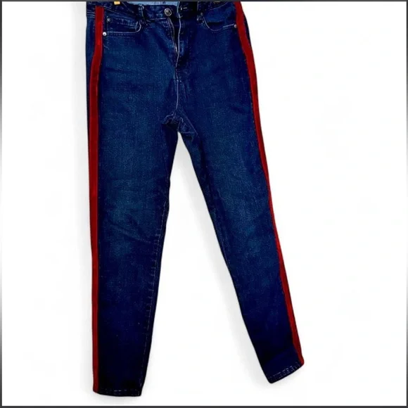 Y2K Skinny Jeans With Red Velvet Stripe - Picture 3 of 5